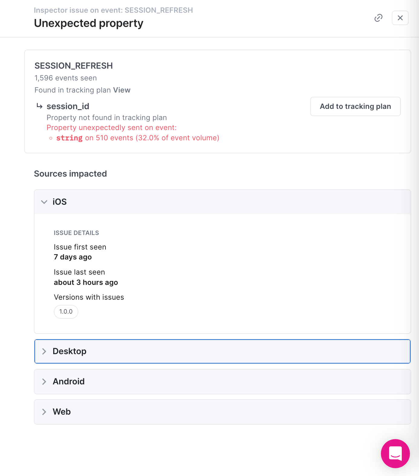 Image shows an example issue details where the source details for iOS is expanded.